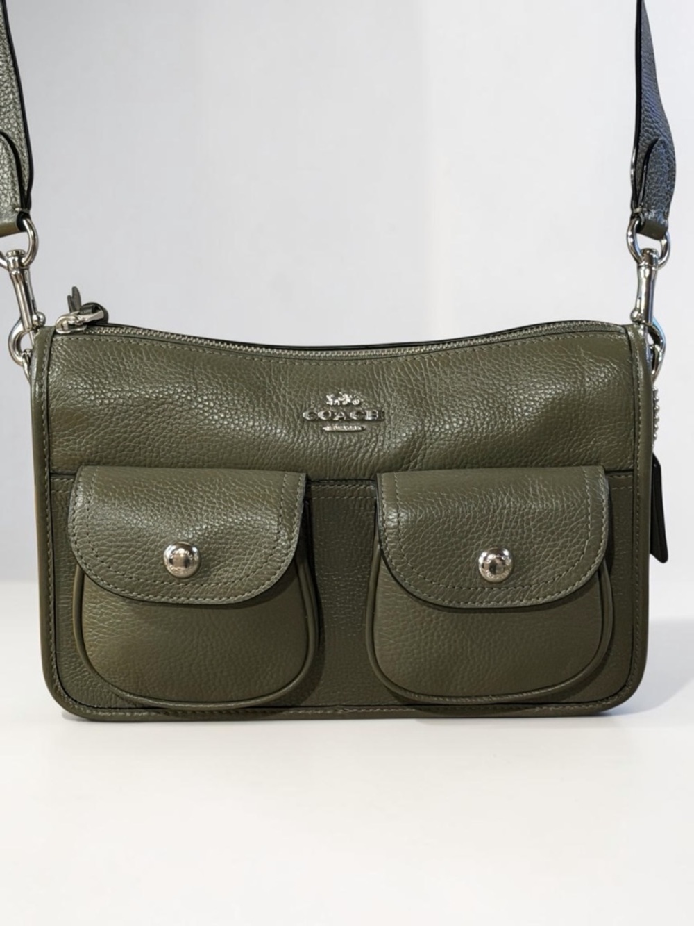 COACH Olive Green Leather Crossbody Bag & Coin Case - Picture 3 of 16